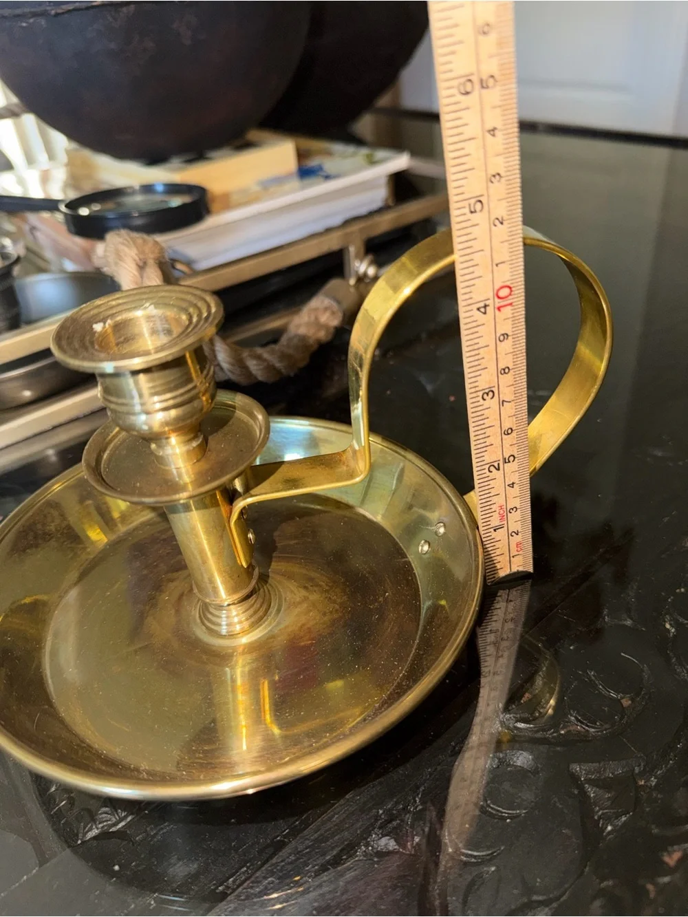Brass Chamberstick Candle Holder with Handle - Gold